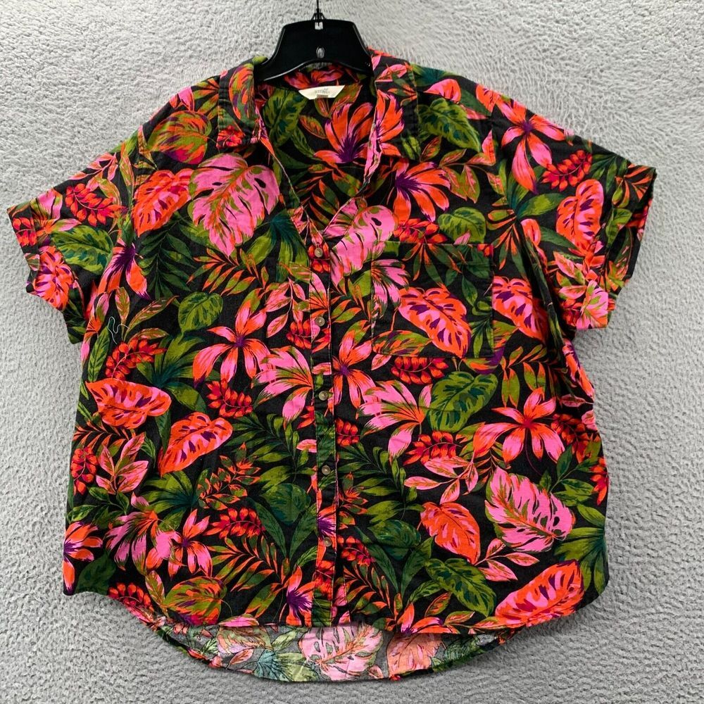 Terra & Sky Women's Tropical Button Down Shirt - Pink and Green